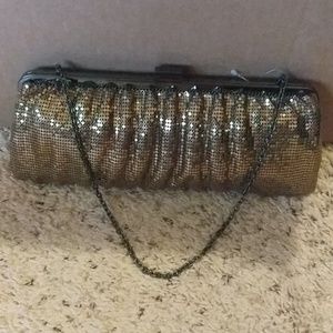 Whiting Davis shirred mesh brone long clutch